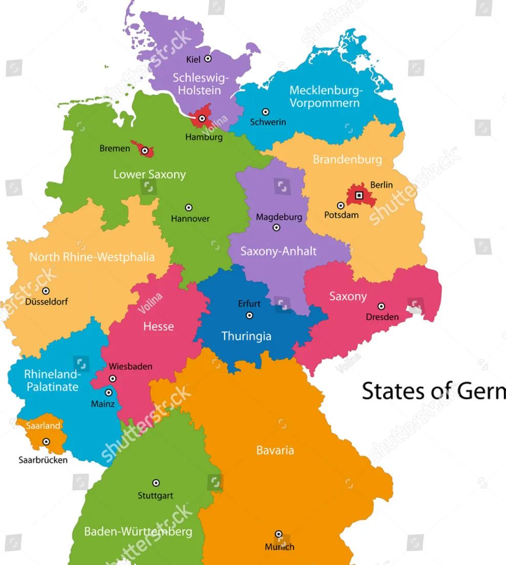 "图林根"是德国16个联邦州里的一个,上图中间深蓝色的thuringia 州